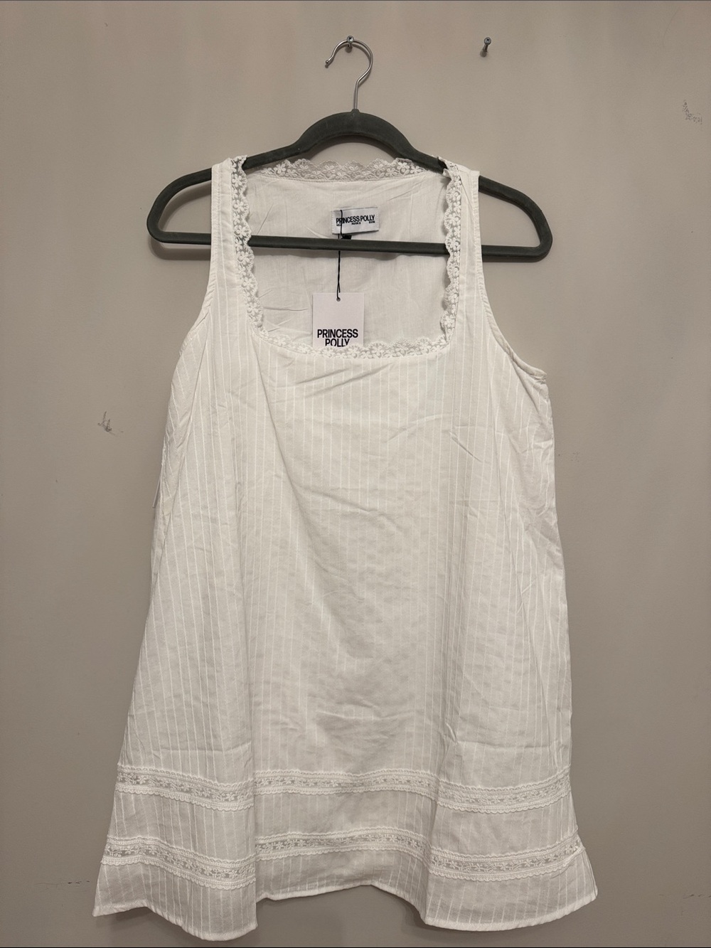 Princess Polly White Lace-Trim Square Neck Tank